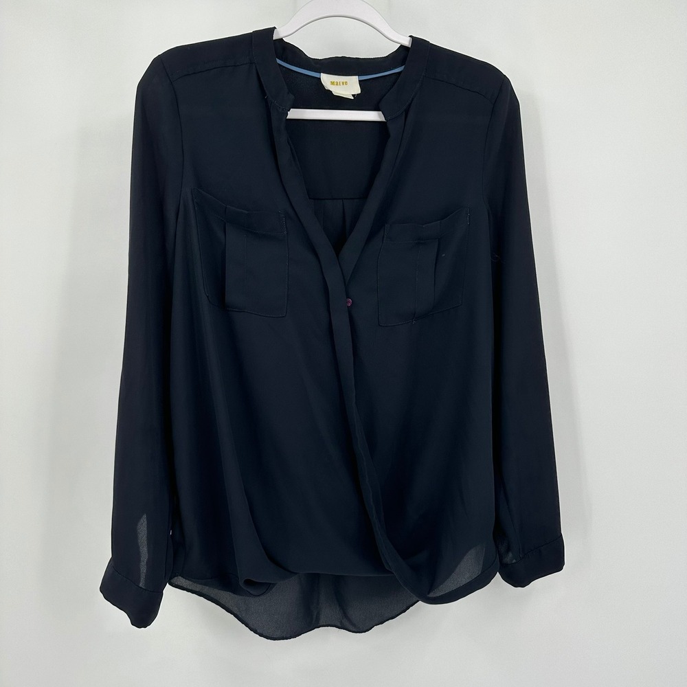 Maeve Anthropologie Womens Crossover Wrap Blouse Top Size 8 Minimalist Chiffon